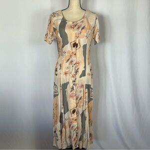 Together Orange Pink Sheath Midi Dress Casual Crew Neck